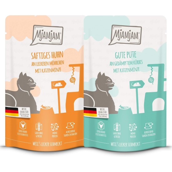 MjAMjAM - Premium Wet Food for Cats - Mono Pack 1 125 g, Pack of 12 (12 x 125 g), Natural with Extra Meat MjAMjAM - Premium Wet Food for Cats - Mono Pack 1 125 g, Pack of 12 (12 x 125 g), Natural with Extra Meat