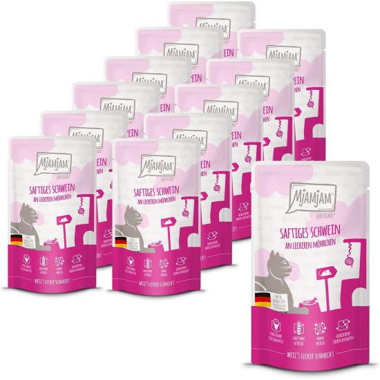 MjAMjAM - Premium Wet Food for Cats - Quetschie - Juicy Pig on Delicious Carrots, Pack of 12 (12 x 125 g), Grain-Free with Extra Meat MjAMjAM - Premium Wet Food for Cats - Quetschie - Juicy Pig on Delicious Carrots, Pack of 12 (12 x 125 g), Grain-Free with Extra Meat