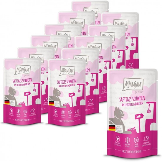 MjAMjAM - Premium Wet Food for Cats - Quetschie - Juicy Pig on Delicious Carrots, Pack of 12 (12 x 125 g), Grain-Free with Extra Meat MjAMjAM - Premium Wet Food for Cats - Quetschie - Juicy Pig on Delicious Carrots, Pack of 12 (12 x 125 g), Grain-Free with Extra Meat