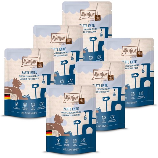 MjAMjAM - Premium Wet Food for Cats - Quetschie - Pure Meat Enjoyment - Pure Delicate Duck 6 Pack (6 x 300 g), Grain-Free with Extra Meat MjAMjAM - Premium Wet Food for Cats - Quetschie - Pure Meat Enjoyment - Pure Delicate Duck 6 Pack (6 x 300 g), Grain-Free with Extra Meat