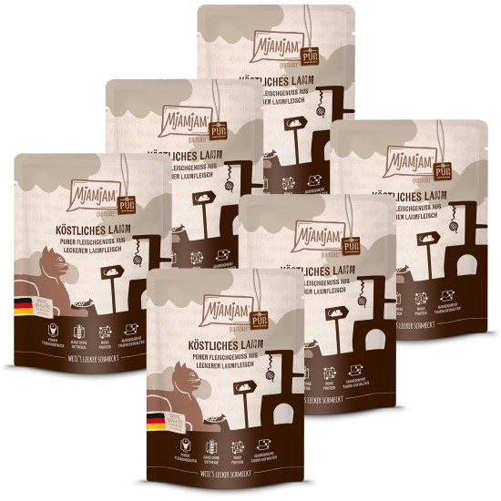 MjAMjAM - Premium Wet Food for Cats - Quetschie - Pure Meat Enjoyment - Pure Lamb, Pack of 6 (6 x 300 g), Grain-Free with Extra Meat MjAMjAM - Premium Wet Food for Cats - Quetschie - Pure Meat Enjoyment - Pure Lamb, Pack of 6 (6 x 300 g), Grain-Free with Extra Meat