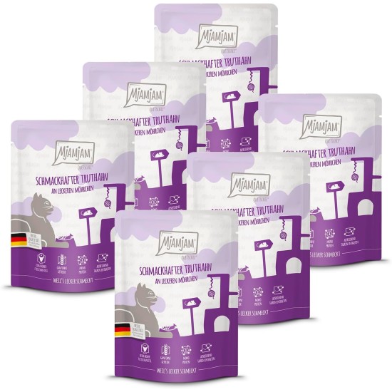 MjAMjAM - Premium Wet Food for Cats - Quetschie - Tasty Turkey on Delicious Carrots, Pack of 6 (6 x 300 g), Grain-Free with Extra Meat MjAMjAM - Premium Wet Food for Cats - Quetschie - Tasty Turkey on Delicious Carrots, Pack of 6 (6 x 300 g), Grain-Free with Extra Meat