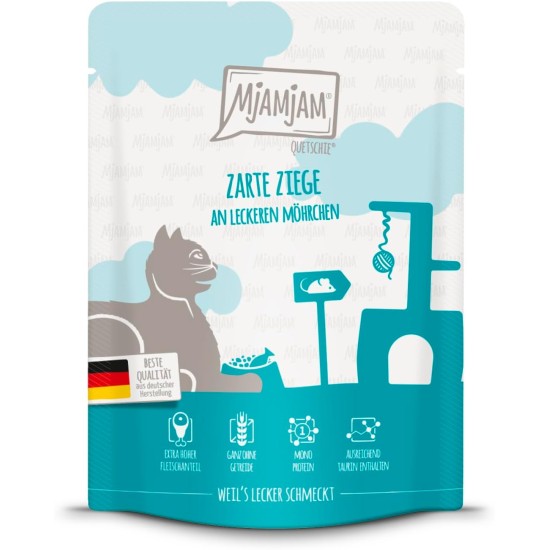 MjAMjAM - Premium Wet Food for Cats - Quetschie - Tender Goat on Delicious Carrots, Pack of 1 (1 x 300 g), Grain-Free with Extra Meat MjAMjAM - Premium Wet Food for Cats - Quetschie - Tender Goat on Delicious Carrots, Pack of 1 (1 x 300 g), Grain-Free with Extra Meat