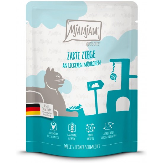 MjAMjAM - Premium Wet Food for Cats - Quetschie - Tender Goat on Delicious Carrots, Pack of 1 (1 x 300 g), Grain-Free with Extra Meat MjAMjAM - Premium Wet Food for Cats - Quetschie - Tender Goat on Delicious Carrots, Pack of 1 (1 x 300 g), Grain-Free with Extra Meat
