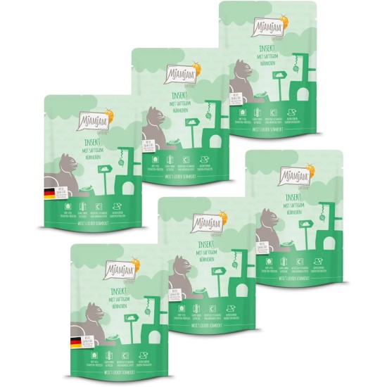 MjAMjAM - Premium Wet Food for Cats - Quetschie Kitten Excellent Veal with Salmon Oil 300 g, Pack of 6 (6 x 300 g), Natural with Extra Meat MjAMjAM - Premium Wet Food for Cats - Quetschie Kitten Excellent Veal with Salmon Oil 300 g, Pack of 6 (6 x 300 g), Natural with Extra Meat