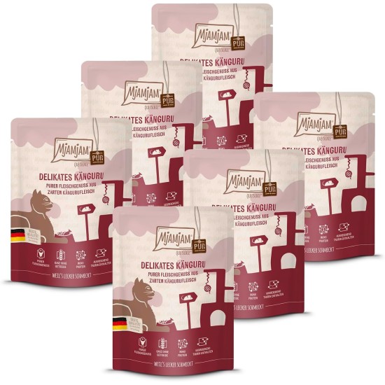 MjAMjAM - Premium Wet Food for Cats - Quetschie Kitten Excellent Veal with Salmon Oil 300 g, Pack of 6 (6 x 300 g), Natural with Extra Meat MjAMjAM - Premium Wet Food for Cats - Quetschie Kitten Excellent Veal with Salmon Oil 300 g, Pack of 6 (6 x 300 g), Natural with Extra Meat