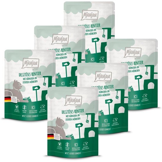 MjAMjAM - Premium Wet Food for Cats - Quetschie Kitten Excellent Veal with Salmon Oil 300 g, Pack of 6 (6 x 300 g), Natural with Extra Meat MjAMjAM - Premium Wet Food for Cats - Quetschie Kitten Excellent Veal with Salmon Oil 300 g, Pack of 6 (6 x 300 g), Natural with Extra Meat