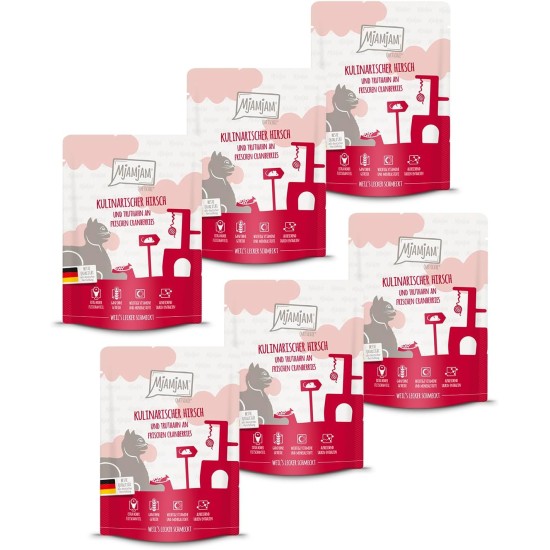 MjAMjAM - Premium Wet Food for Cats - Quetschie Kitten Excellent Veal with Salmon Oil 300 g, Pack of 6 (6 x 300 g), Natural with Extra Meat MjAMjAM - Premium Wet Food for Cats - Quetschie Kitten Excellent Veal with Salmon Oil 300 g, Pack of 6 (6 x 300 g), Natural with Extra Meat