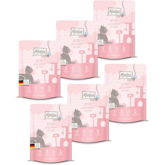MjAMjAM - Premium Wet Food for Cats - Quetschie Kitten Juicy Chicken with Salmon Oil 300 g, Pack of 6 (6 x 300 g), Natural with Extra Meat MjAMjAM - Premium Wet Food for Cats - Quetschie Kitten Juicy Chicken with Salmon Oil 300 g, Pack of 6 (6 x 300 g), Natural with Extra Meat