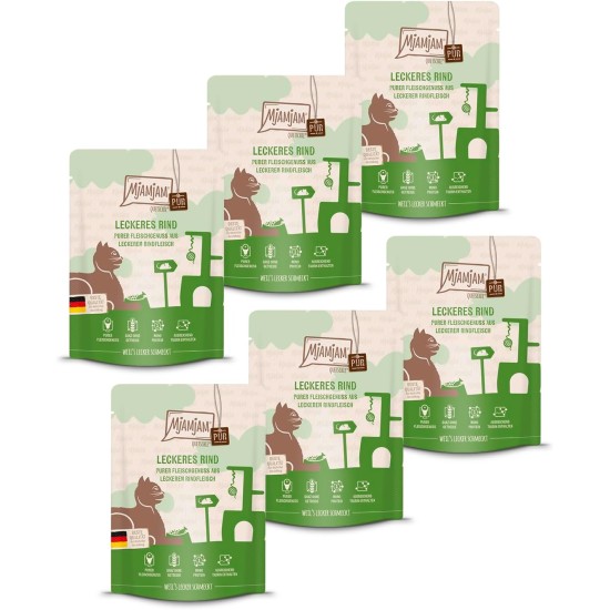 MjAMjAM - Premium Wet Food for Cats - Quetschie Pure Meat Enjoyment - Delicious Pure Beef 300 g, Pack of 6 (6 x 300 g), Natural with Extra Meat MjAMjAM - Premium Wet Food for Cats - Quetschie Pure Meat Enjoyment - Delicious Pure Beef 300 g, Pack of 6 (6 x 300 g), Natural with Extra Meat