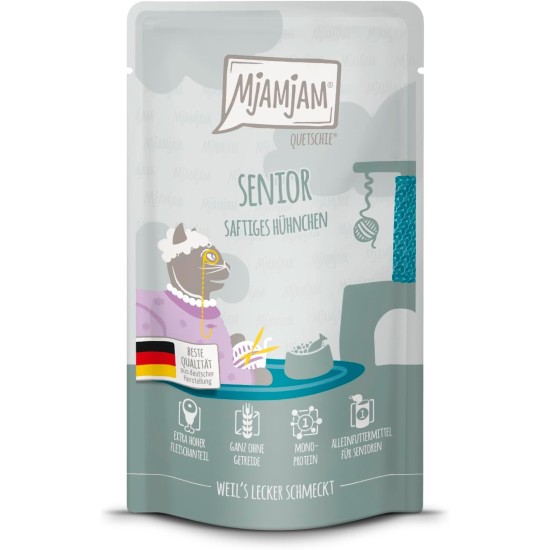 MjAMjAM - Premium Wet Food for Cats - Senior - Juicy Chicken, Pack of 6 (6 x 200 g), Grain-Free MjAMjAM - Premium Wet Food for Cats - Senior - Juicy Chicken, Pack of 6 (6 x 200 g), Grain-Free