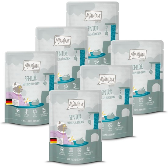 MjAMjAM - Premium Wet Food for Cats - Senior - Juicy Chicken, Pack of 6 (6 x 200 g), Grain-Free MjAMjAM - Premium Wet Food for Cats - Senior - Juicy Chicken, Pack of 6 (6 x 200 g), Grain-Free