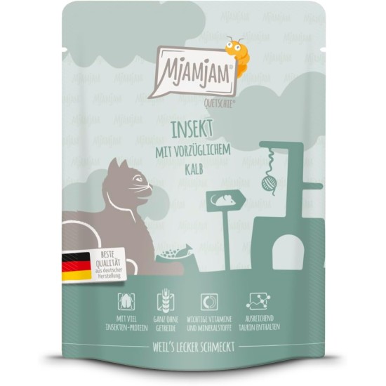 MjAMjAM - Premium Wet Food for Cats - Squeeze - Insect with Excellent Calf, Pack of 1 (1 x 300 g), Grain-Free with Extra Meat