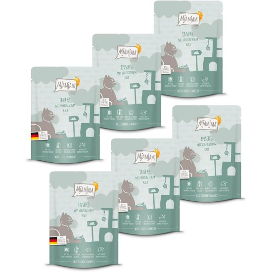 MjAMjAM - Premium Wet Food for Cats - Squeeze - Insect with Excellent Calf, Pack of 1 (1 x 300 g), Grain-Free with Extra Meat MjAMjAM - Premium Wet Food for Cats - Squeeze - Insect with Excellent Calf, Pack of 1 (1 x 300 g), Grain-Free with Extra Meat