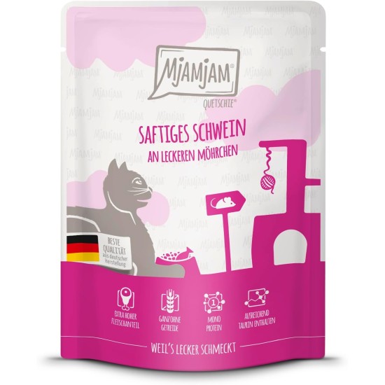 MjAMjAM - Premium Wet Food for Cats - Squeeze - Juicy Pig on Delicious Carrots, Pack of 6 (6 x 300 g), Grain-Free with Extra Meat MjAMjAM - Premium Wet Food for Cats - Squeeze - Juicy Pig on Delicious Carrots, Pack of 6 (6 x 300 g), Grain-Free with Extra Meat