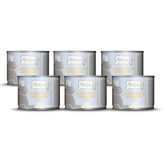 MjAMjAM - Premium Wet Food for Cats - Trial Pack I on Sauce, Pack of 6 (6 x 185 g), Grain-Free with Extra Meat MjAMjAM - Premium Wet Food for Cats - Trial Pack I on Sauce, Pack of 6 (6 x 185 g), Grain-Free with Extra Meat