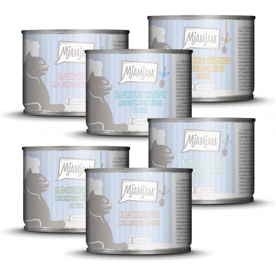 MjAMjAM - Premium Wet Food for Cats - Trial Pack I on Sauce, Pack of 6 (6 x 185 g), Grain-Free with Extra Meat MjAMjAM - Premium Wet Food for Cats - Trial Pack I on Sauce, Pack of 6 (6 x 185 g), Grain-Free with Extra Meat