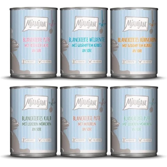 MjAMjAM - Premium Wet Food for Cats - Trial Pack I on Sauce, Pack of 6 (6 x 185 g), Grain-Free with Extra Meat MjAMjAM - Premium Wet Food for Cats - Trial Pack I on Sauce, Pack of 6 (6 x 185 g), Grain-Free with Extra Meat