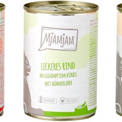 MjAMjAM - Premium wet food for cats - Mix package 1 - Chicken, beef, hearts, 6-pack (6 x 400 g), grain-free with extra meat MjAMjAM - Premium wet food for cats - Mix package 1 - Chicken, beef, hearts, 6-pack (6 x 400 g), grain-free with extra meat
