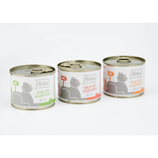 MjAMjAM - Premium wet food for cats - Mix package 1 - Chicken, beef, hearts, 6-pack (6 x 400 g), grain-free with extra meat MjAMjAM - Premium wet food for cats - Mix package 1 - Chicken, beef, hearts, 6-pack (6 x 400 g), grain-free with extra meat
