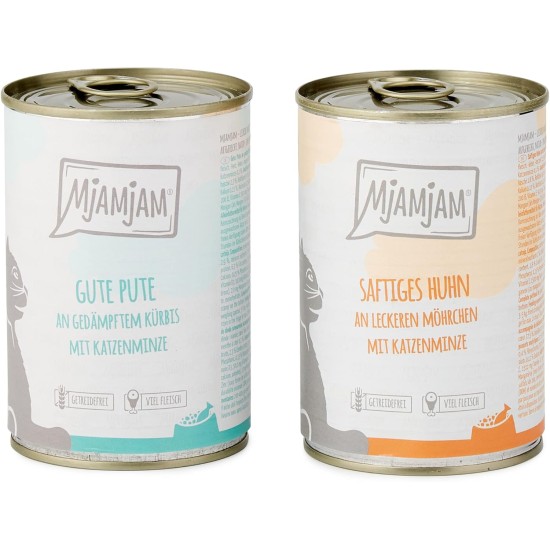 MjAMjAM - Premium wet food for cats - Monopackage 1 - with chicken and turkey, 6-pack (6 x 200 g), grain-free with lots of meat MjAMjAM - Premium wet food for cats - Monopackage 1 - with chicken and turkey, 6-pack (6 x 200 g), grain-free with lots of meat