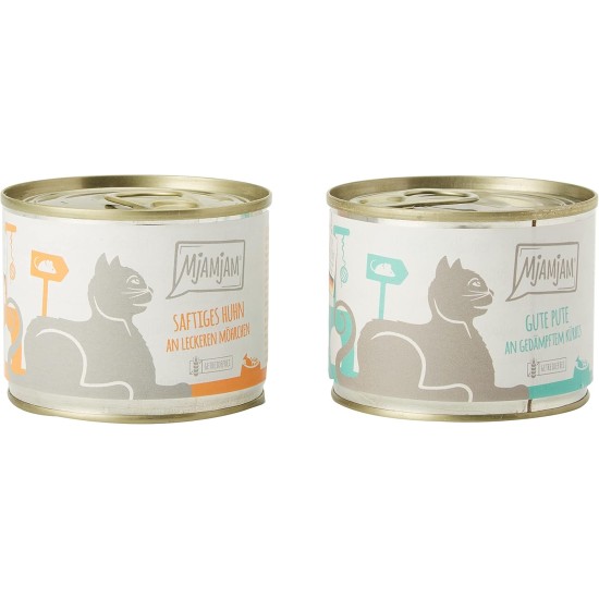 MjAMjAM - Premium wet food for cats - Monopackage 1 - with chicken and turkey, 6-pack (6 x 200 g), grain-free with lots of meat MjAMjAM - Premium wet food for cats - Monopackage 1 - with chicken and turkey, 6-pack (6 x 200 g), grain-free with lots of meat