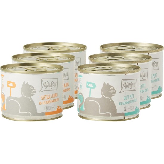 MjAMjAM - Premium wet food for cats - Monopackage 1 - with chicken and turkey, 6-pack (6 x 200 g), grain-free with lots of meat MjAMjAM - Premium wet food for cats - Monopackage 1 - with chicken and turkey, 6-pack (6 x 200 g), grain-free with lots of meat