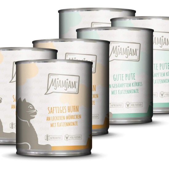 MjAMjAM - Premium wet food for cats - Monopaket I with chicken and turkey, 6-pack (6 x 800 g), grain-free with extra meat MjAMjAM - Premium wet food for cats - Monopaket I with chicken and turkey, 6-pack (6 x 800 g), grain-free with extra meat
