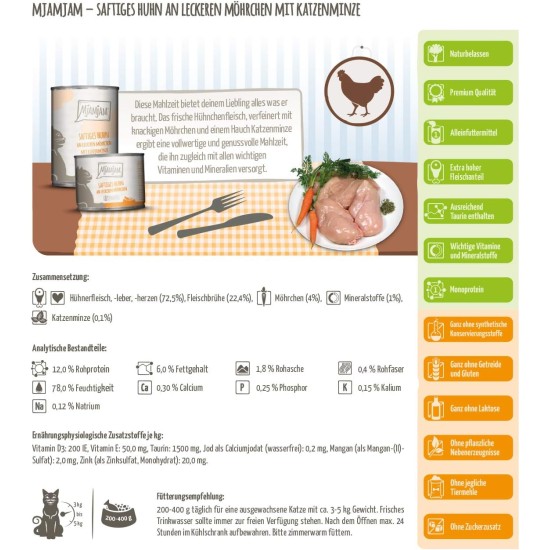 MjAMjAM - Premium wet food for cats - juicy chicken on delicious carrots, 1 pack (1 x 400 g), grain-free with extra meat MjAMjAM - Premium wet food for cats - juicy chicken on delicious carrots, 1 pack (1 x 400 g), grain-free with extra meat