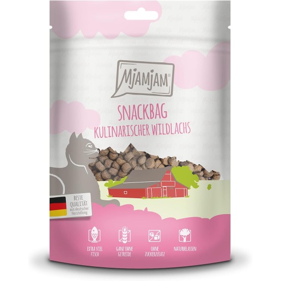 MjAMjAM Premium Cat Snack, Snack Bag, Culinary Wild Salmon, Pack of 1 (1 x 125 g), Natural, No Synthetic Preservatives MjAMjAM Premium Cat Snack, Snack Bag, Culinary Wild Salmon, Pack of 1 (1 x 125 g), Natural, No Synthetic Preservatives