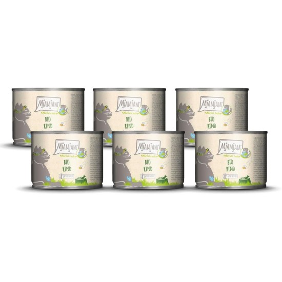 MjAMjAM Premium Wet Food for Cats - Naturally Delicious - Organic Beef, Pack of 6 (6 x 200 g), Grain-Free with Extra Meat MjAMjAM Premium Wet Food for Cats - Naturally Delicious - Organic Beef, Pack of 6 (6 x 200 g), Grain-Free with Extra Meat