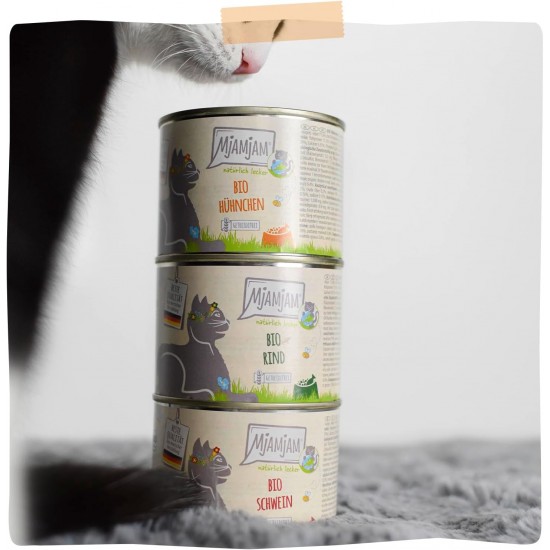 MjAMjAM Premium Wet Food for Cats - Naturally Delicious - Organic Chicken, Pack of 6 (6 x 200 g), Grain-Free with Extra Meat MjAMjAM Premium Wet Food for Cats - Naturally Delicious - Organic Chicken, Pack of 6 (6 x 200 g), Grain-Free with Extra Meat