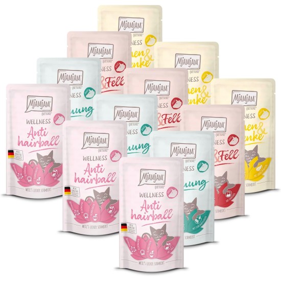 MjAMjAM Premium Wet Food for Cats - Wellness Feel-Good Pack Beef, Pack of 12 (12 x 125 g), Grain-Free with Extra Meat MjAMjAM Premium Wet Food for Cats - Wellness Feel-Good Pack Beef, Pack of 12 (12 x 125 g), Grain-Free with Extra Meat