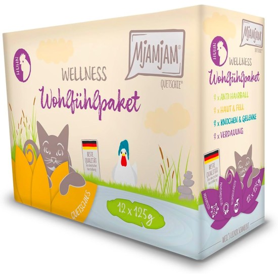 MjAMjAM Premium Wet Food for Cats - Wellness Feel-Good Pack Chicken, Pack of 12 (12 x 125 g), Grain-Free with Extra Meat MjAMjAM Premium Wet Food for Cats - Wellness Feel-Good Pack Chicken, Pack of 12 (12 x 125 g), Grain-Free with Extra Meat