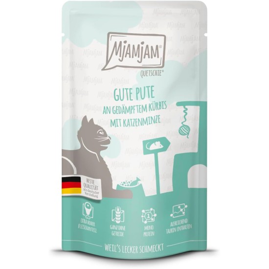 MjAMjAM Premium Wet Food for Cats – Squeezy – Tender Duck and Poultry on Tasty Carrots, Pack of 1 (1 x 400 g), Grain-Free with Extra Meat MjAMjAM Premium Wet Food for Cats – Squeezy – Tender Duck and Poultry on Tasty Carrots, Pack of 1 (1 x 400 g), Grain-Free with Extra Meat
