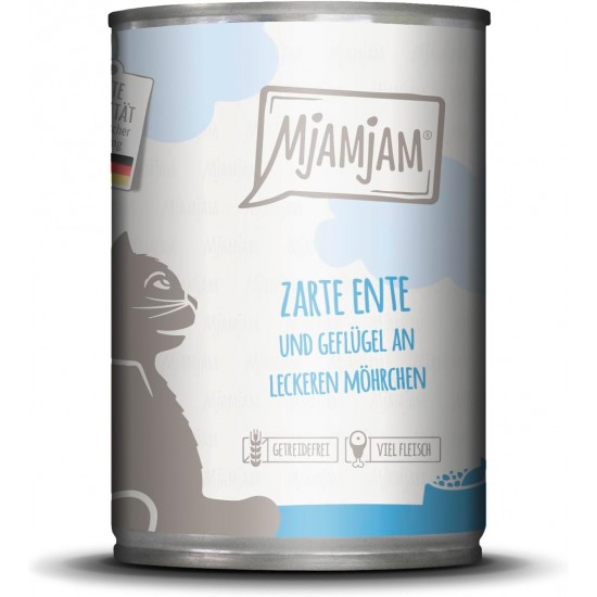 MjAMjAM Premium Wet Food for Cats – Squeezy – Tender Duck and Poultry on Tasty Carrots, Pack of 1 (1 x 400 g), Grain-Free with Extra Meat MjAMjAM Premium Wet Food for Cats – Squeezy – Tender Duck and Poultry on Tasty Carrots, Pack of 1 (1 x 400 g), Grain-Free with Extra Meat
