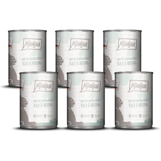 MjAMjAM Premium Wet Food for Cats, Duo, Tender Duck and Good Turkey with Steamed Pumpkin, Pack of 6 (6 x 400 g), Grain-Free with Extra Meat MjAMjAM Premium Wet Food for Cats, Duo, Tender Duck and Good Turkey with Steamed Pumpkin, Pack of 6 (6 x 400 g), Grain-Free with Extra Meat