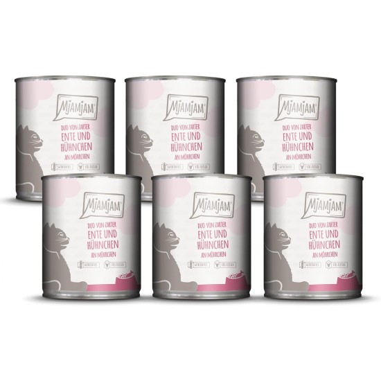 MjAMjAM Premium Wet Food for Cats, Duo, Tender Duck and Good Turkey with Steamed Pumpkin, Pack of 6 (6 x 400 g), Grain-Free with Extra Meat MjAMjAM Premium Wet Food for Cats, Duo, Tender Duck and Good Turkey with Steamed Pumpkin, Pack of 6 (6 x 400 g), Grain-Free with Extra Meat