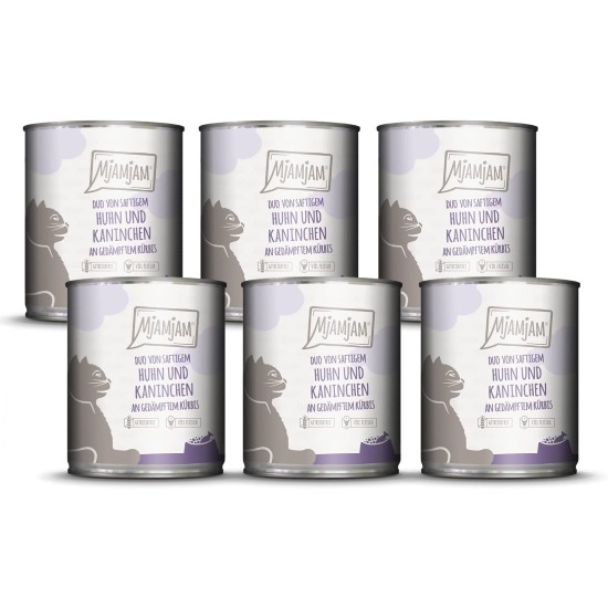 MjAMjAM Premium Wet Food for Cats, Duo, Tender Duck and Good Turkey with Steamed Pumpkin, Pack of 6 (6 x 400 g), Grain-Free with Extra Meat MjAMjAM Premium Wet Food for Cats, Duo, Tender Duck and Good Turkey with Steamed Pumpkin, Pack of 6 (6 x 400 g), Grain-Free with Extra Meat