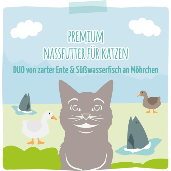 MjAMjAM Premium Wet Food for Cats, Duo, Tender Duck and Good Turkey with Steamed Pumpkin, Pack of 6 (6 x 400 g), Grain-Free with Extra Meat MjAMjAM Premium Wet Food for Cats, Duo, Tender Duck and Good Turkey with Steamed Pumpkin, Pack of 6 (6 x 400 g), Grain-Free with Extra Meat