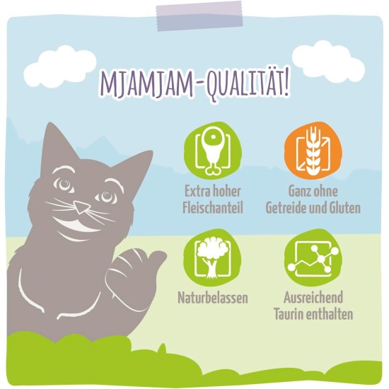 MjAMjAM Premium Wet Food for Cats, Duo, Tender Duck and Good Turkey with Steamed Pumpkin, Pack of 6 (6 x 400 g), Grain-Free with Extra Meat MjAMjAM Premium Wet Food for Cats, Duo, Tender Duck and Good Turkey with Steamed Pumpkin, Pack of 6 (6 x 400 g), Grain-Free with Extra Meat