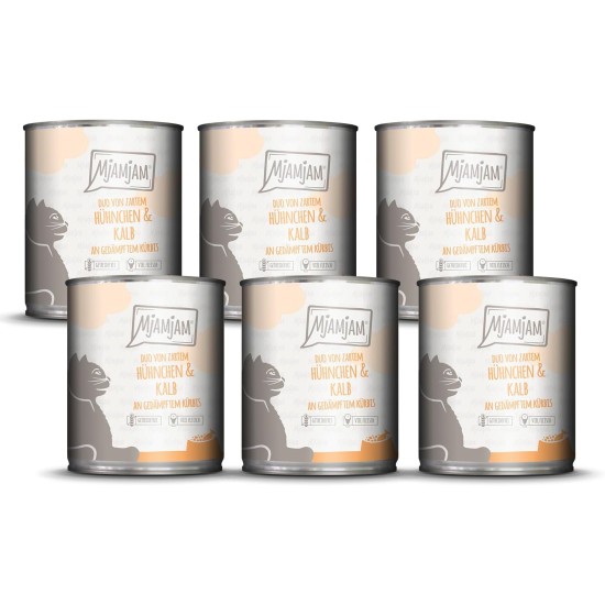 MjAMjAM Premium Wet Food for Cats, Duo, Tender Duck and Good Turkey with Steamed Pumpkin, Pack of 6 (6 x 400 g), Grain-Free with Extra Meat MjAMjAM Premium Wet Food for Cats, Duo, Tender Duck and Good Turkey with Steamed Pumpkin, Pack of 6 (6 x 400 g), Grain-Free with Extra Meat
