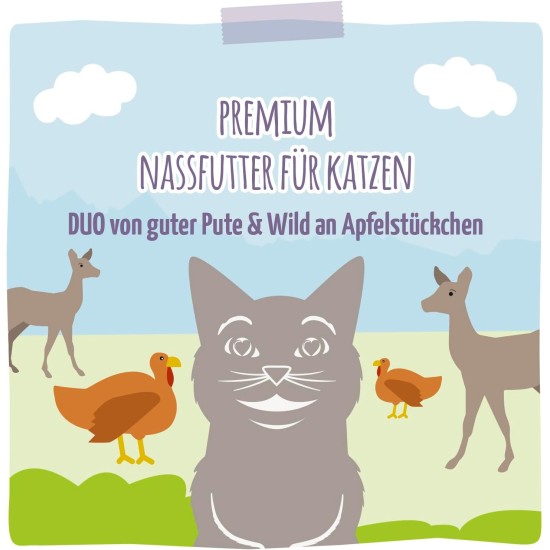 MjAMjAM Premium Wet Food for Cats, Duo, Tender Duck and Good Turkey with Steamed Pumpkin, Pack of 6 (6 x 400 g), Grain-Free with Extra Meat MjAMjAM Premium Wet Food for Cats, Duo, Tender Duck and Good Turkey with Steamed Pumpkin, Pack of 6 (6 x 400 g), Grain-Free with Extra Meat