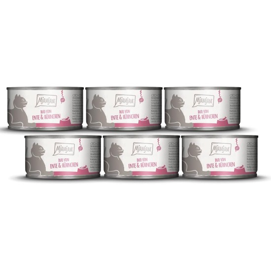 MjAMjAM Premium Wet Food for Cats, Duo, Tender Duck and Good Turkey with Steamed Pumpkin, Pack of 6 (6 x 400 g), Grain-Free with Extra Meat MjAMjAM Premium Wet Food for Cats, Duo, Tender Duck and Good Turkey with Steamed Pumpkin, Pack of 6 (6 x 400 g), Grain-Free with Extra Meat