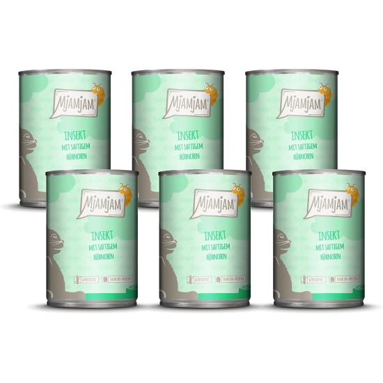 MjAMjAM Premium Wet Food for Cats, Insect with Juicy Chicken, Pack of 6 (6 x 400 g), Grain-Free with Insect Protein MjAMjAM Premium Wet Food for Cats, Insect with Juicy Chicken, Pack of 6 (6 x 400 g), Grain-Free with Insect Protein