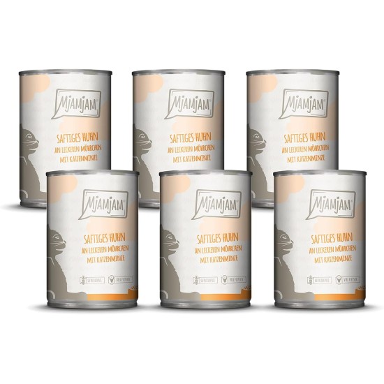 MjAMjAM Premium Wet Food for Cats, Juicy Chicken with Delicious Carrots, Pack of 6 (6 x 400 g), Grain-Free with Extra Meat MjAMjAM Premium Wet Food for Cats, Juicy Chicken with Delicious Carrots, Pack of 6 (6 x 400 g), Grain-Free with Extra Meat