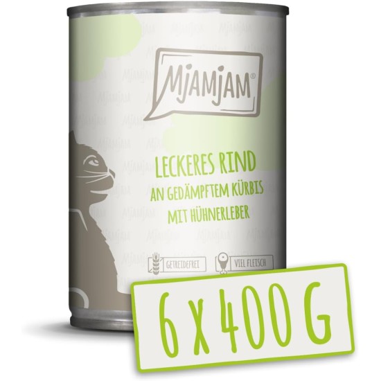 MjAMjAM Premium Wet Food for Cats, Juicy Chicken with Delicious Carrots, Pack of 6 (6 x 400 g), Grain-Free with Extra Meat MjAMjAM Premium Wet Food for Cats, Juicy Chicken with Delicious Carrots, Pack of 6 (6 x 400 g), Grain-Free with Extra Meat