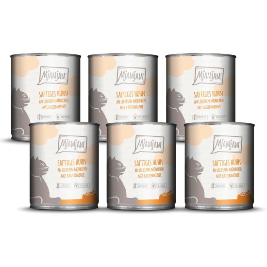 MjAMjAM Premium Wet Food for Cats, Juicy Chicken with Delicious Carrots, Pack of 6 (6 x 400 g), Grain-Free with Extra Meat MjAMjAM Premium Wet Food for Cats, Juicy Chicken with Delicious Carrots, Pack of 6 (6 x 400 g), Grain-Free with Extra Meat