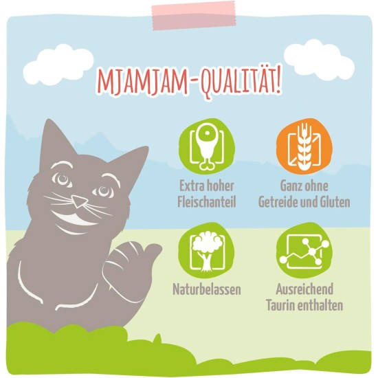 MjAMjAM Premium Wet Food for Cats, Juicy Chicken with Delicious Carrots, Pack of 6 (6 x 400 g), Grain-Free with Extra Meat MjAMjAM Premium Wet Food for Cats, Juicy Chicken with Delicious Carrots, Pack of 6 (6 x 400 g), Grain-Free with Extra Meat