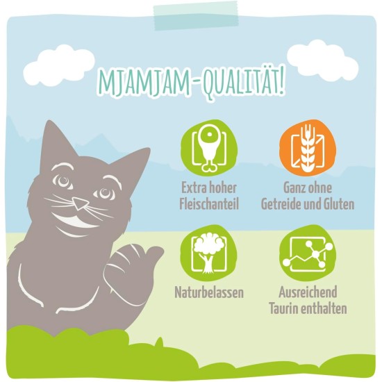 MjAMjAM Premium Wet Food for Cats, Juicy Chicken with Delicious Carrots, Pack of 6 (6 x 400 g), Grain-Free with Extra Meat MjAMjAM Premium Wet Food for Cats, Juicy Chicken with Delicious Carrots, Pack of 6 (6 x 400 g), Grain-Free with Extra Meat